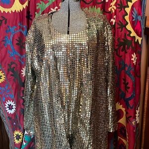 80’s Vintage Cocktail Dress 3pc Gold Metallic Glitter Sequins Disco Clubwear